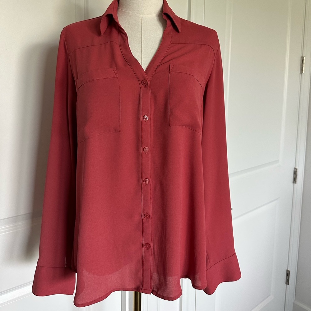 Express Women's Burgundy Button-Down Shirt